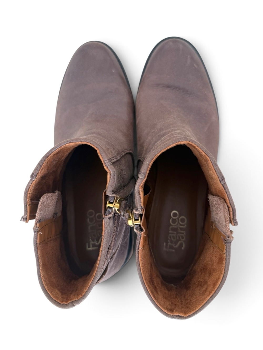Franco Sarto Brown Leather Ankle Booties with Side Zip